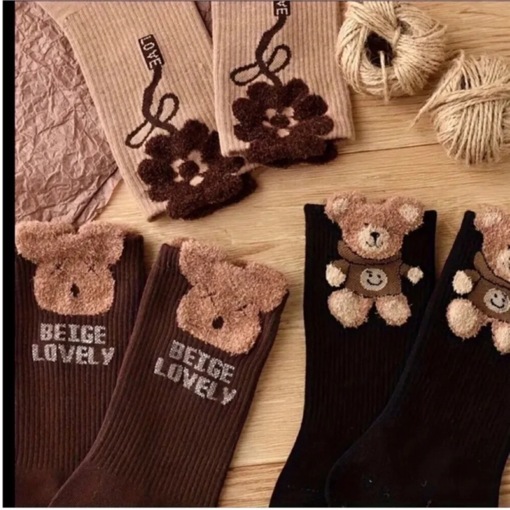 Women's Socks & Hosiery 3 Pairs Teddy Bear Print Socks Comfy Cute Mid Tube Socks